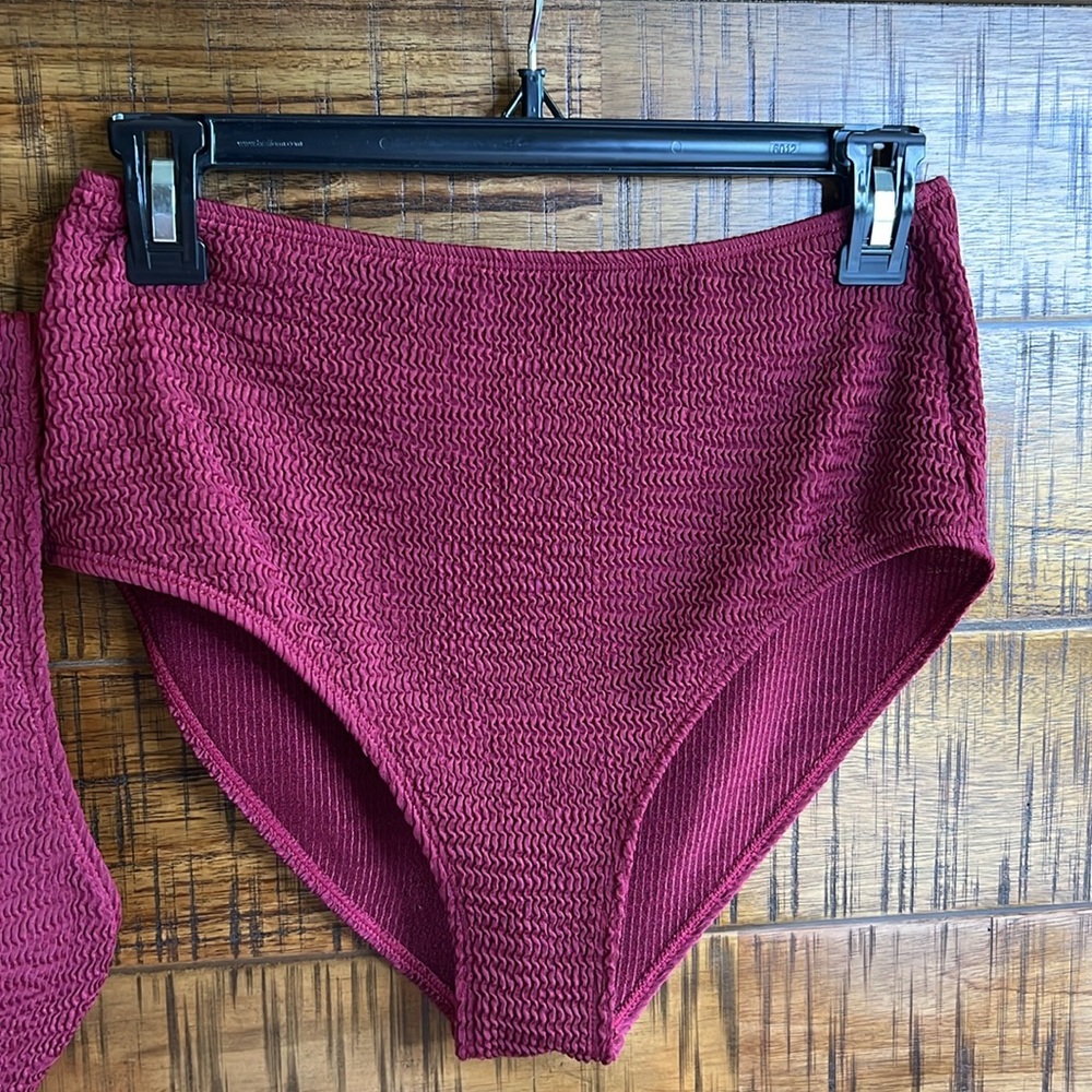 High Waisted Solid Wine Red Bikini Size Medium - Picture 4 of 10